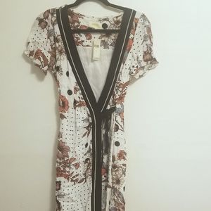 NWT Anthropologie Size 0 White Wrap Dress with Black Polka Dots and Flowers